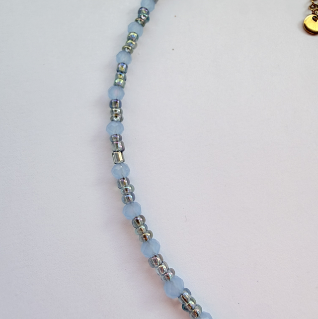 CELESTE - Powder Blue & Iridescent Blue Beaded Choker Necklace