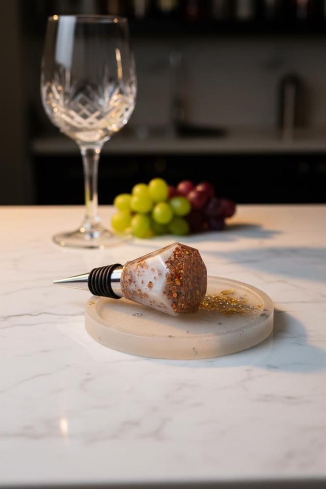 Ensemble dessous bouteille et bouchon de vin - Collection Nacre doré