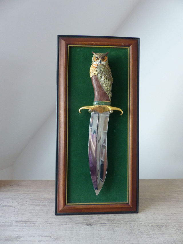 Dague Couteau Poignard de Chasse Collection Hibou Vintage fabriquée en Malaisie Art Animalier, Cadeau Chasseur, Décoration Maison Campagne