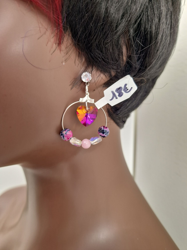 Boucles D'oreilles Acier Créoles Cœurs Cristal Agates Zirconiums