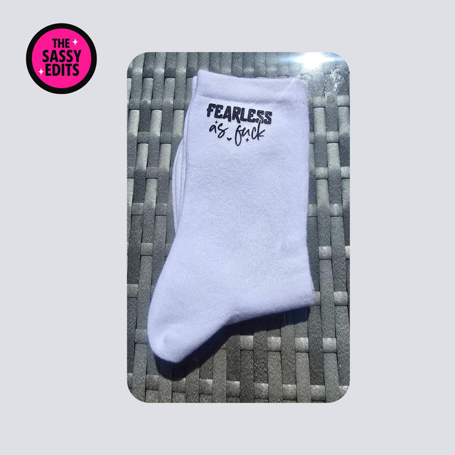Fearless as F*ck- White Crew Socks (UK 4-6)
