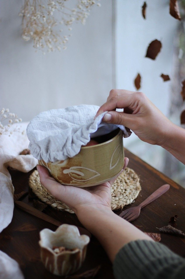 Boîte repas : bol en grès + charlotte en tissu