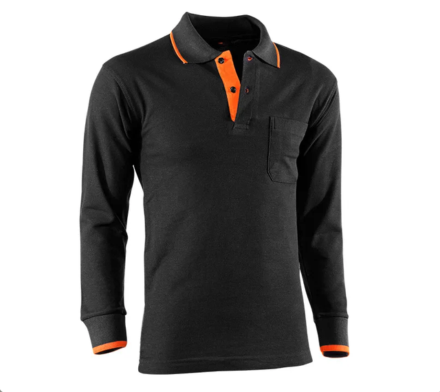 Polo algodón manga larga JUBA mod. 618  TOP RANGE  Negro / Naranja