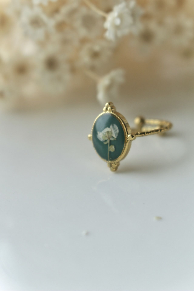 Bague FLEUR SECHEE acier inoxydable et fleur naturel 