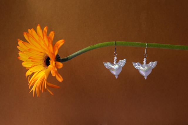 Blue Angel Heart Earrings 