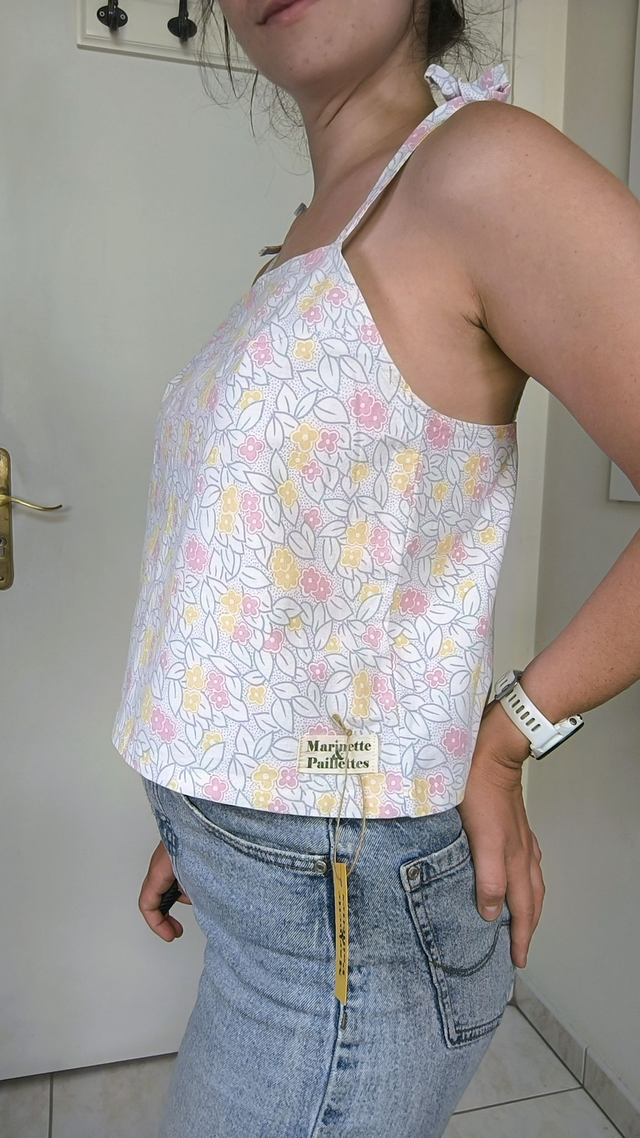 Top fleurs roses, jaune et bleues - Taille 1