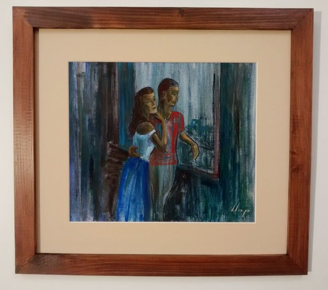 acrílico enmarcado 38x34 - pareja festejando a la fresca