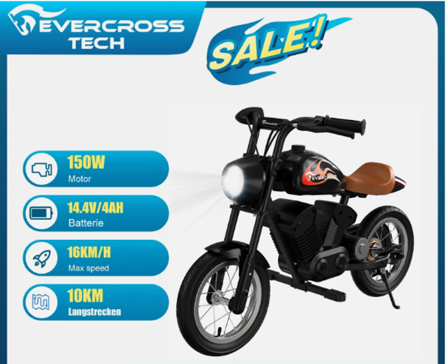 Moto électrique pour enfant 150W, vitesse 8 à 16 km/h, autonomie 10 km