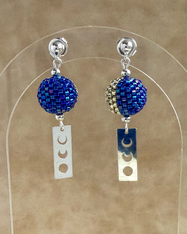 Phases Bleues Argentées - Boucles d'oreilles tissées main