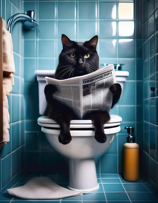 Cat on the Toilet Framed Canvas