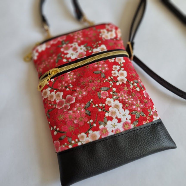 Mini-sac pour téléphone "Nina" rouge & simili cuir noir