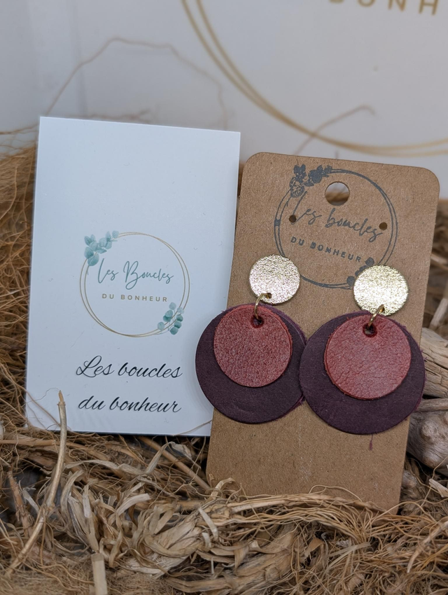 Boucles d&#039;oreilles Moon prune rouge m1091