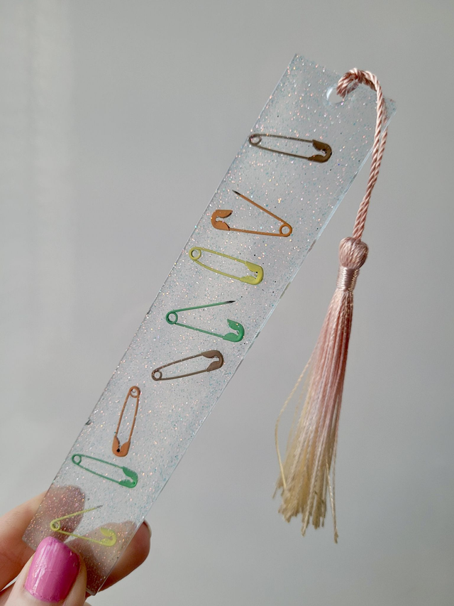 Safety Pins Glitter Bookmark