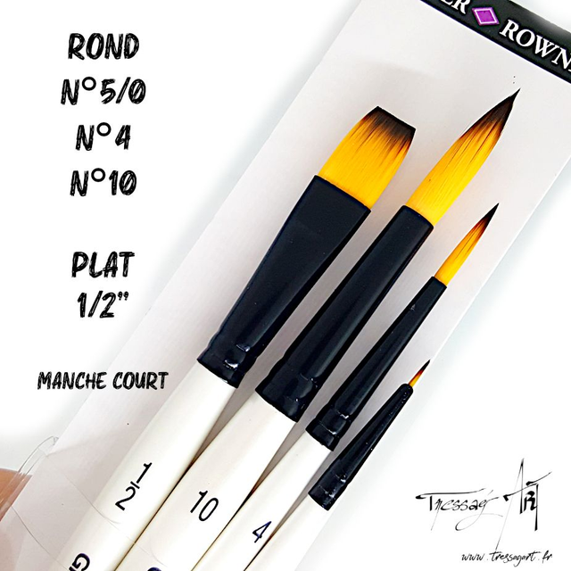 DALER ROWNEY - PINCEAUX COURTS PAR 4 - ROND N°5/0, N°4, N°10 - PLAT 1/2&quot; - CA098000