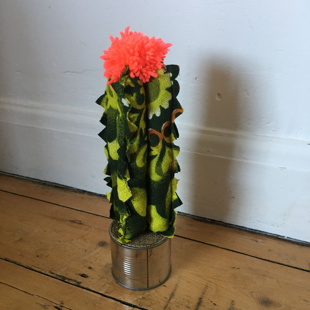 Cactus  - Vintage pattern with neon orange pom pom 