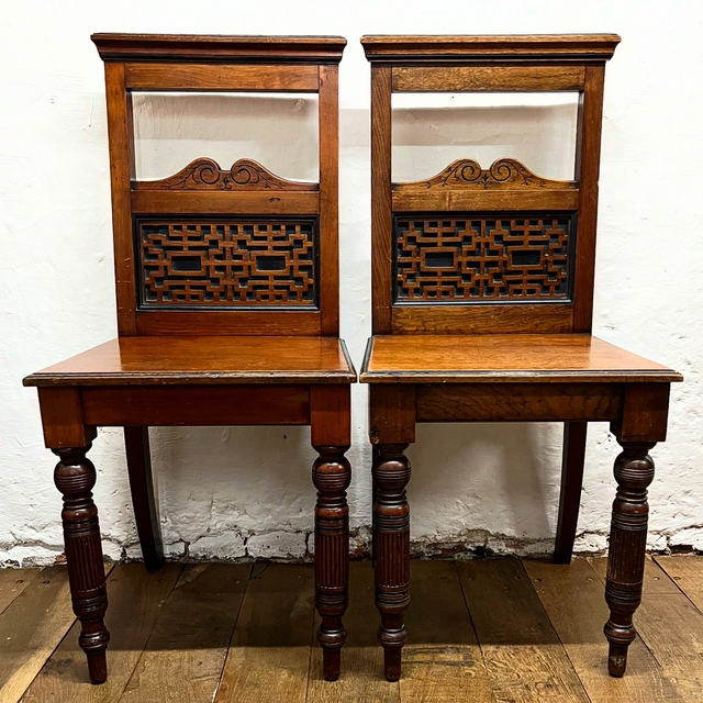 A Pair Of 19th Century Victorian Walnut Hall Chairs