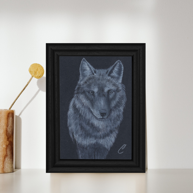 🐺 Aquarelle "Loup" – Portrait Original Encadré