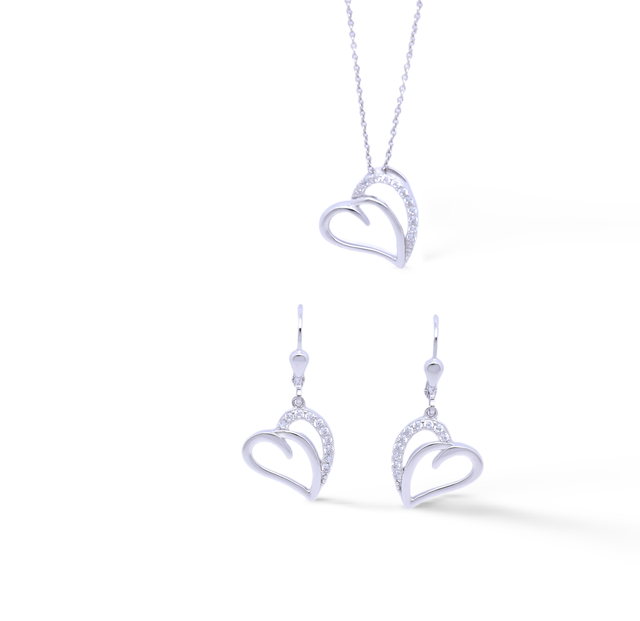 Romantisches Herzschmuck-Set aus 925 Silber rhodiniert - Pisa