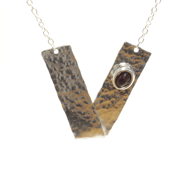 Hammered Fold Pendant with Garnet
