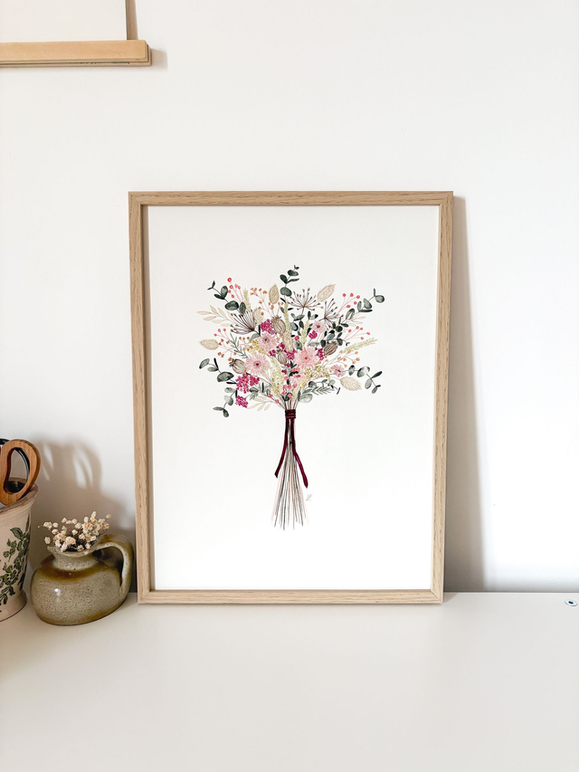Aquarelle originale 30x40 cm - Bouquet de fleurs séchées 