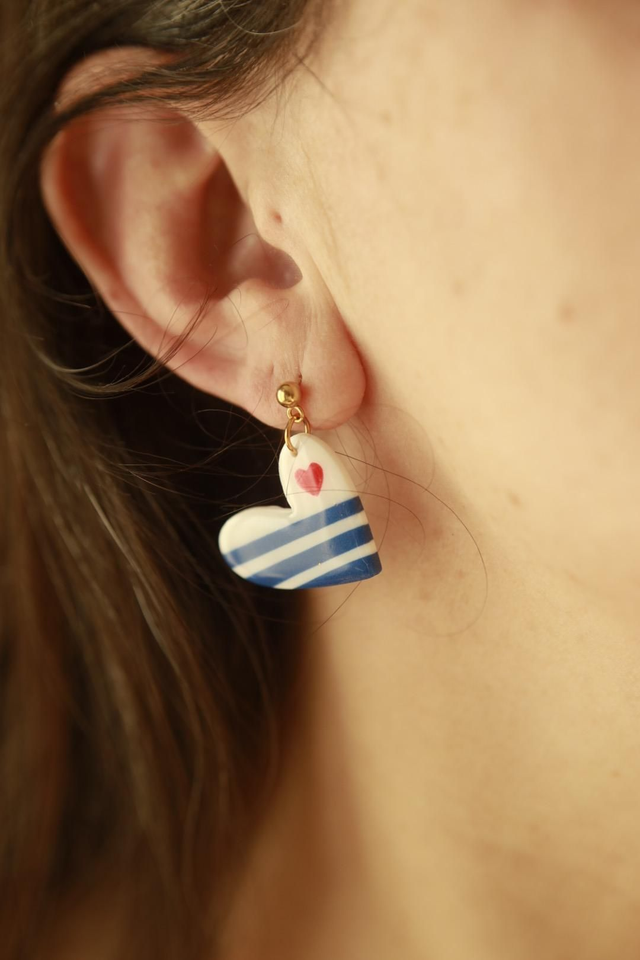 Boucles d'oreilles Marinières "Les Cœurs" 