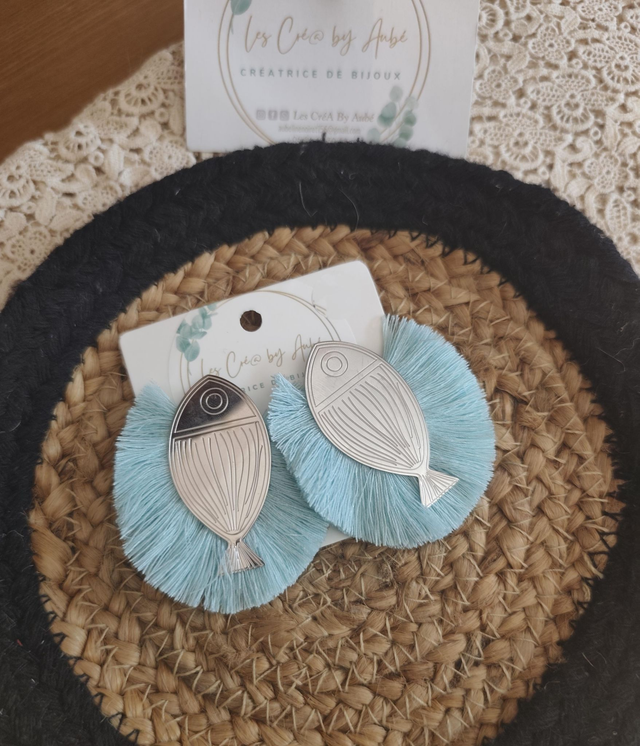 BO BOHEME "OCEAN" ACIER INOXYDABLE ARGENTE / POMPONS BLEU AZUR 0001279