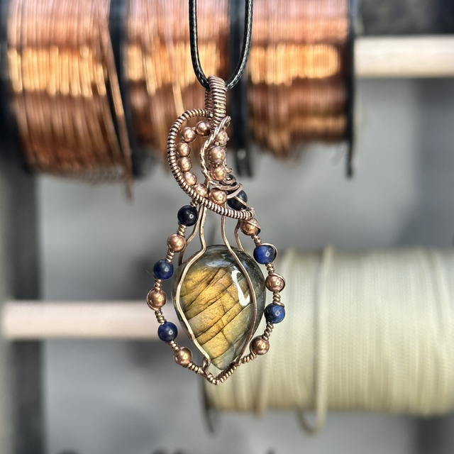Labradorite pure copper wrapped pendant 