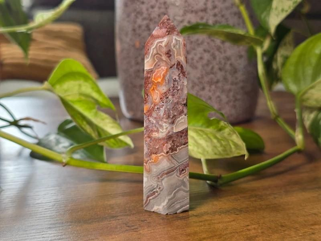 Agate "Crazy Lace" - Tour polie avec cristallisation
