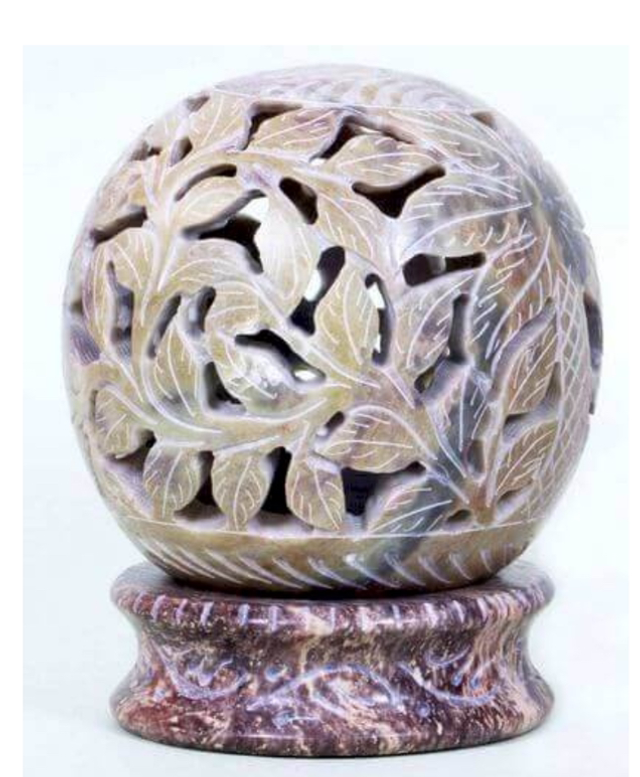 Bougeoir Pierre Globe Fleurs Gris 10cm