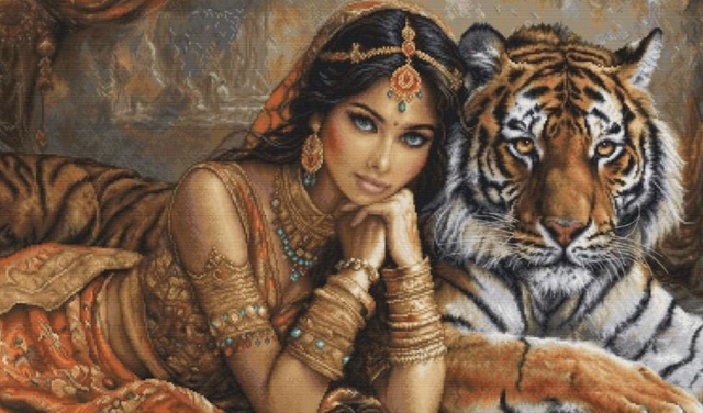 Cross Stitch Kit Luca-S Gold - The Indian Princess and The Royal Tiger