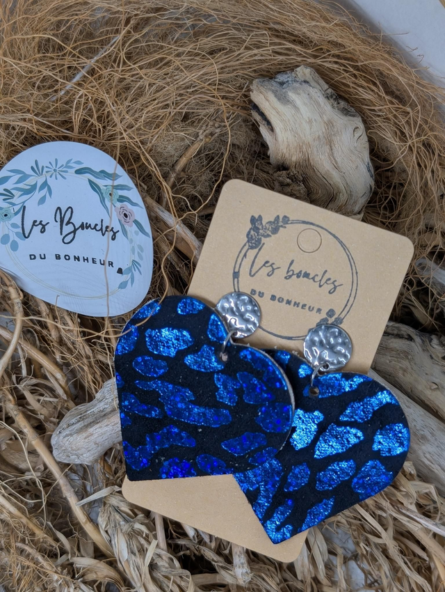 Boucles d&#039;oreilles Coeur ❤️ bleu Léopard c1012