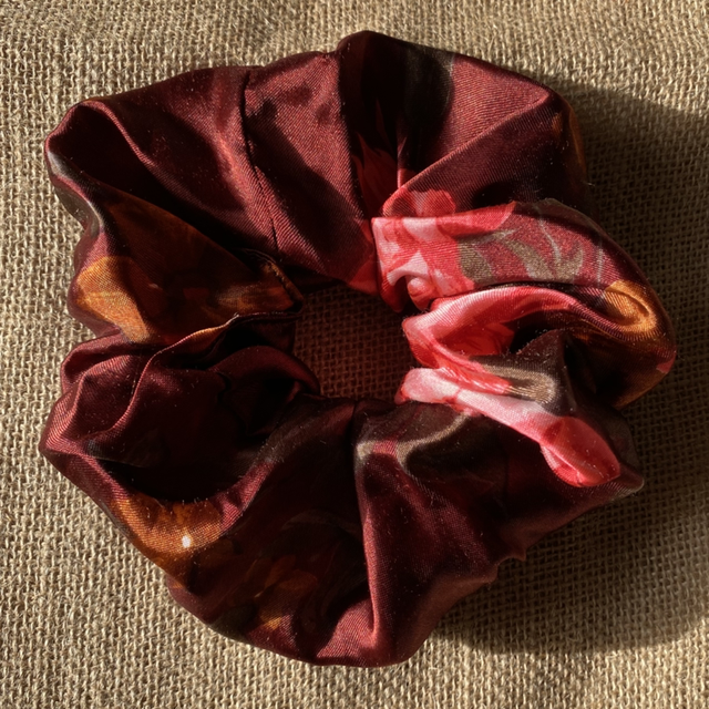 Chouchou XL imprimer fleurie grenat