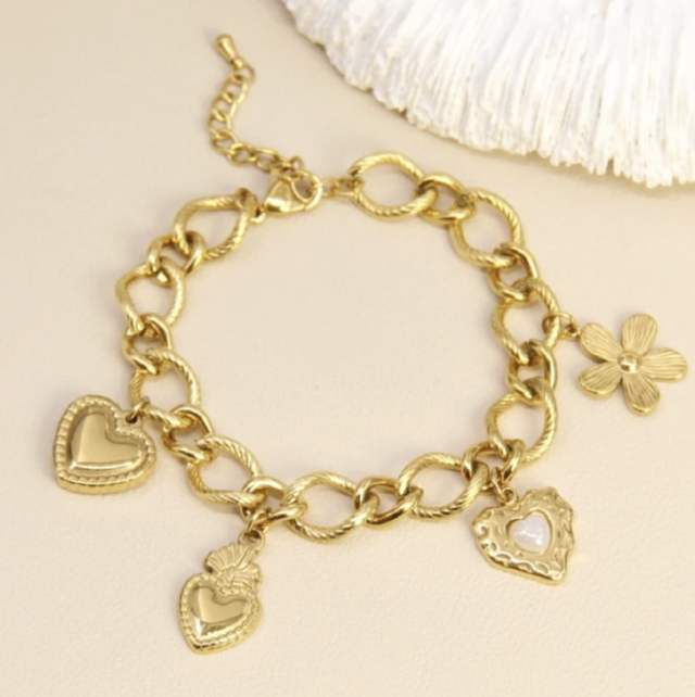 Bracelet charm cœur - gros maillons