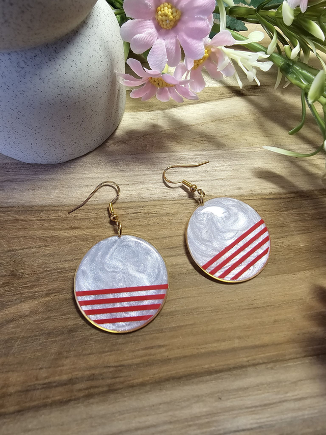 Boucles d&#039;oreilles 30mm OR -&quot;Un Cœur à la Mer&quot; — L&#039;élégance au rythme des vagues-rayer rouge