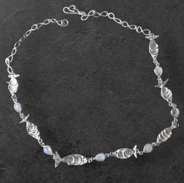Moonstone and fish necklace