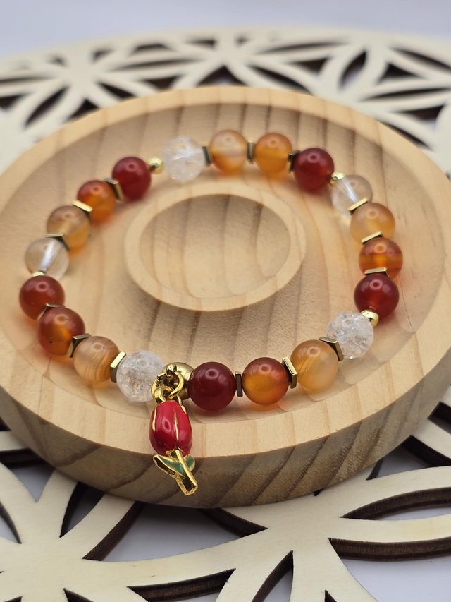 Bracelet Cornaline et Cristal de roche 0,8 cm 