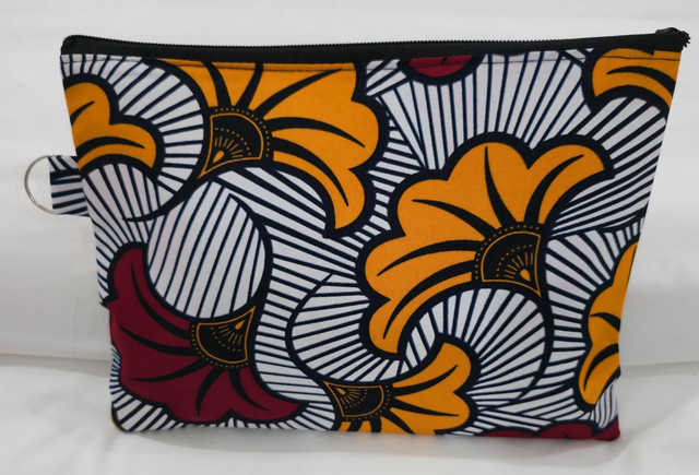 Pochette en wax fleur de mariage orange et rouge