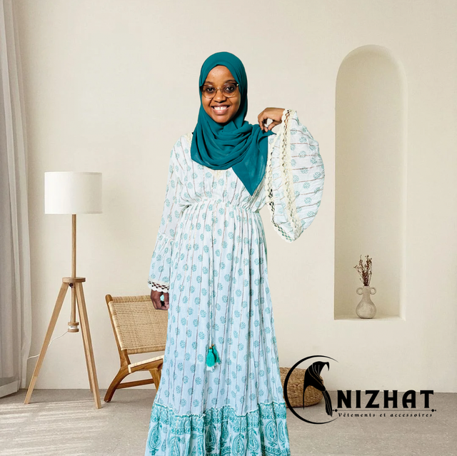 Robe floral vert - manches longue