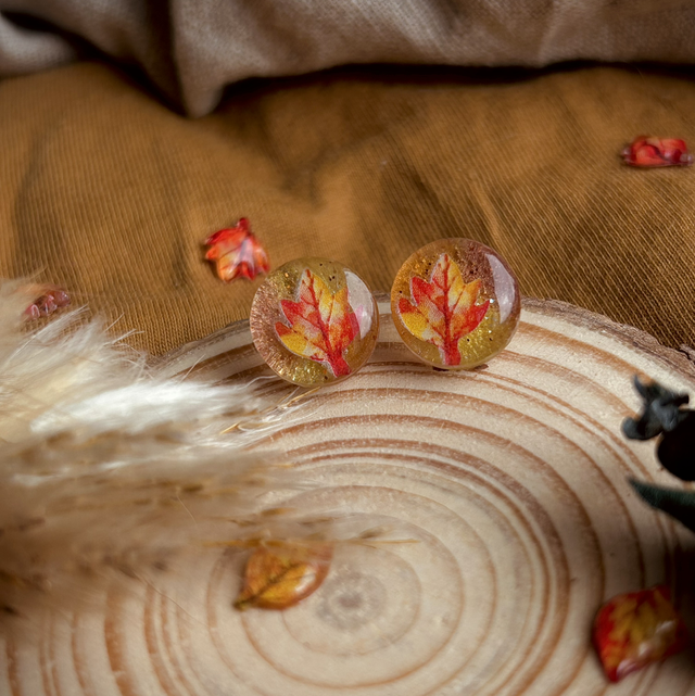 Autumn Leaf Stud Earrings - Pastel & Red Leaves