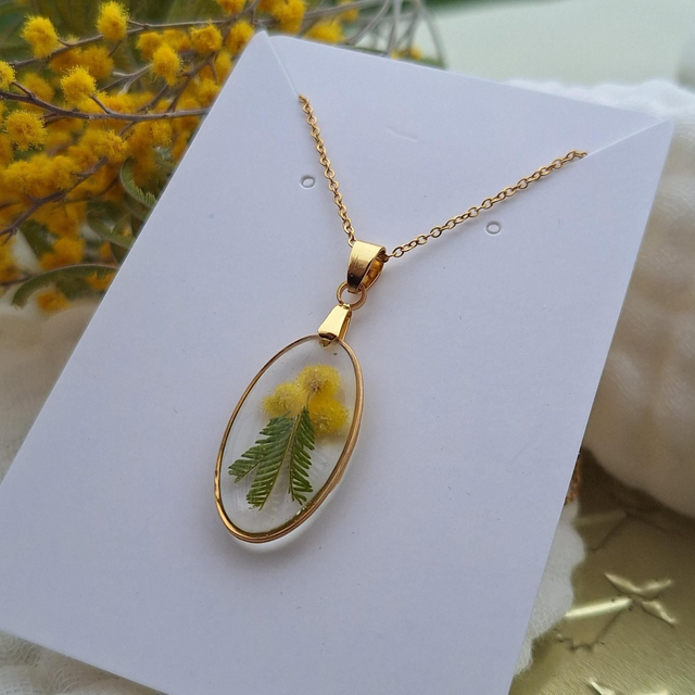 Collier doré · Hermine bretonne Fleurs de Mimosa