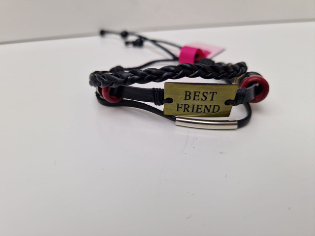 Bracelet Cuir Noir Best Friend Doré