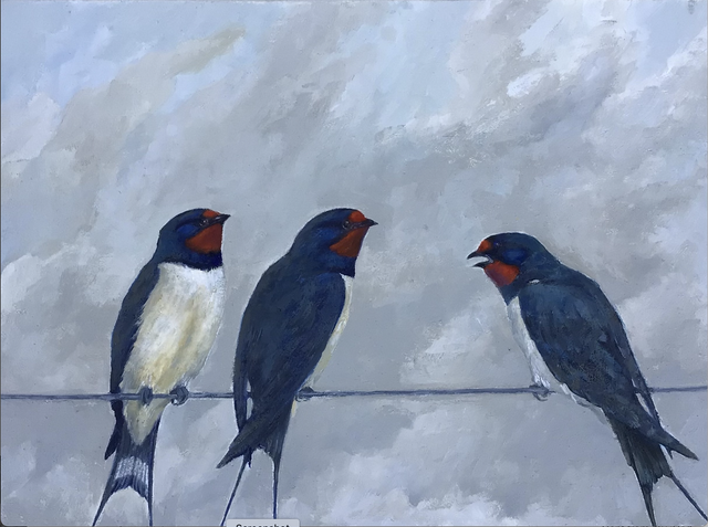 SP11 Three Swallows by Shelagh Popham,  Oil, 8 1/4 x 6 1/4