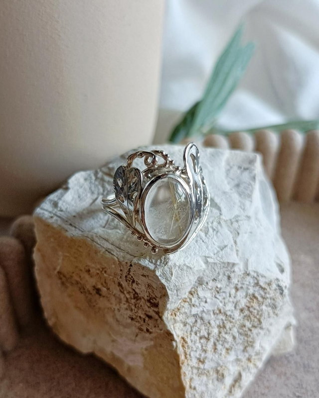 Anello Monstera e Quarzo