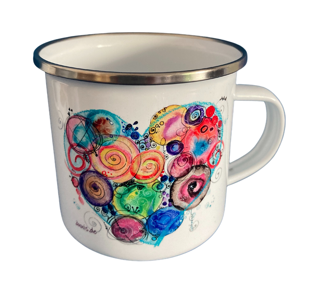 Emailletasse "Herz blau"