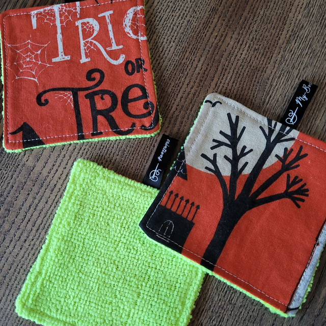 Coton lavable carré : Halloween, jaune fluo