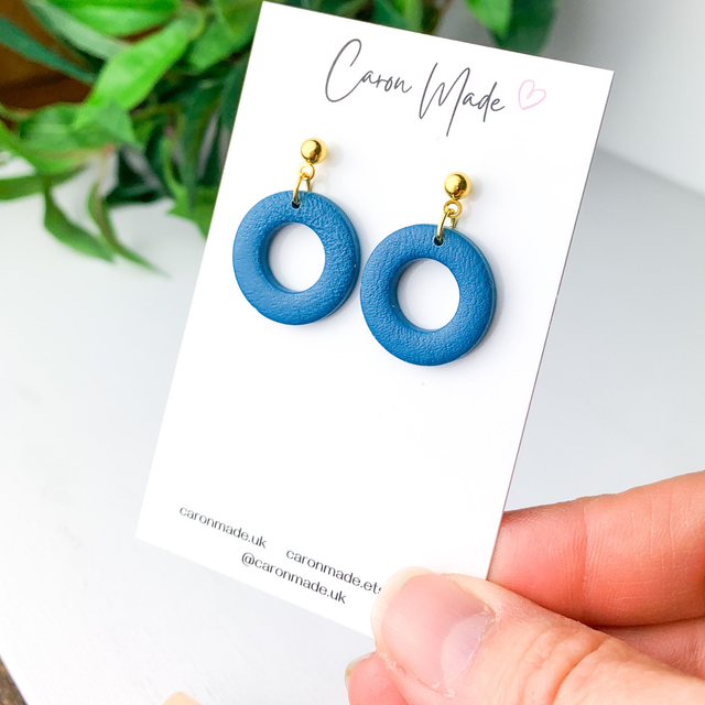 Teal blue circle earrings