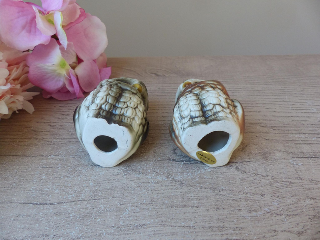 Vintage couple de chouettes en céramique fabriquées en Corée peintes à la main Vaga International, collection mignons bébés animaux oiseaux