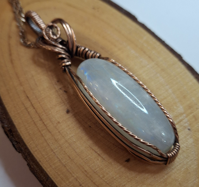 Collier pendentif cuivre Labradorite blanche