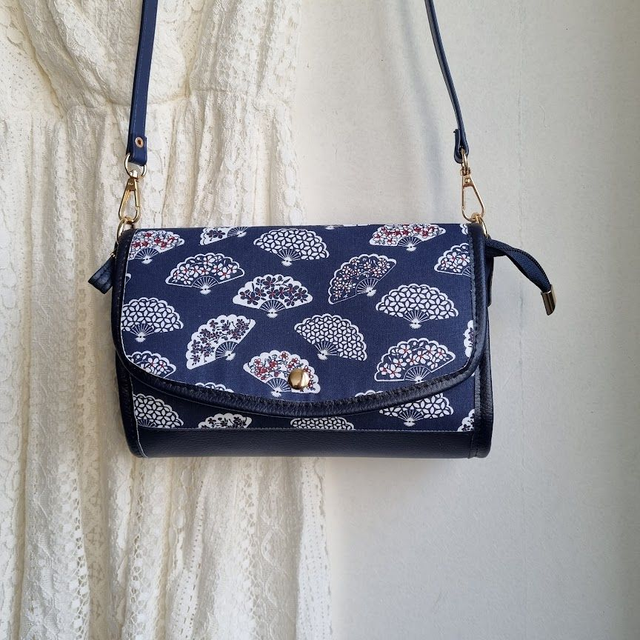 Mini-sac cartable "Eventails" bleu simili cuir bleu marine