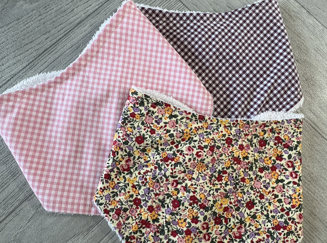Three Pack Plum Floral & Gingham Bamboo Bibs 